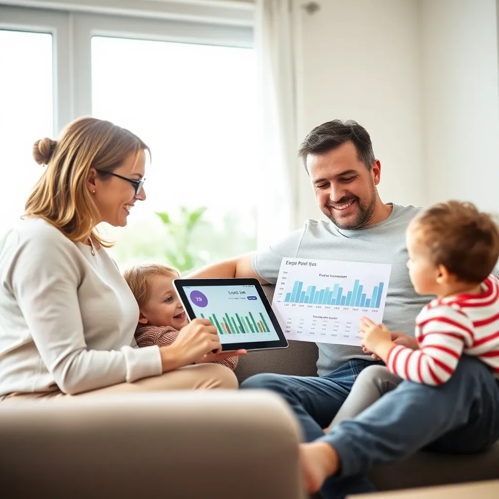 Persoon die besparingen bijhoudt op tablet met energieverbruik-app