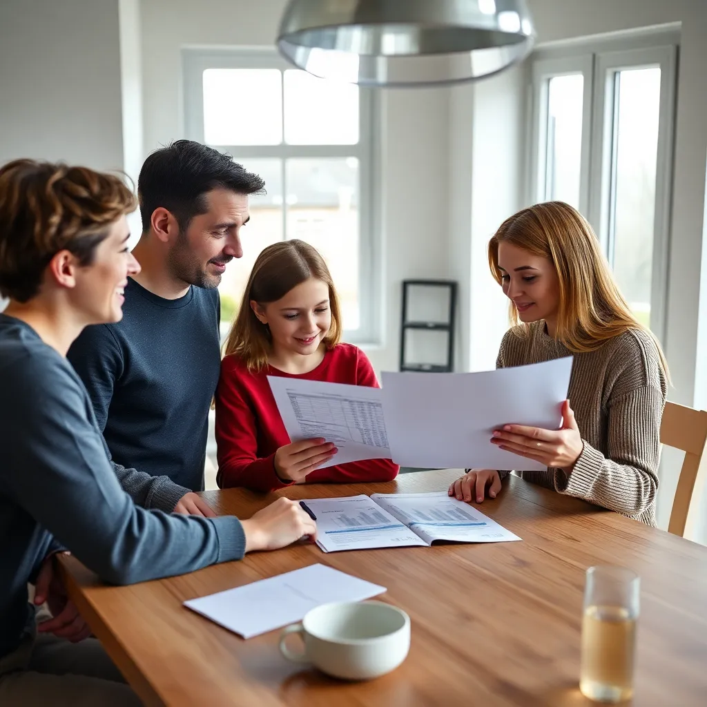 Nederlands gezin dat samen een gepersonaliseerd besparingsplan bekijkt