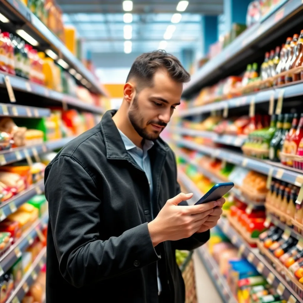 Nederlandse supermarkt met prijsvergelijking op smartphone