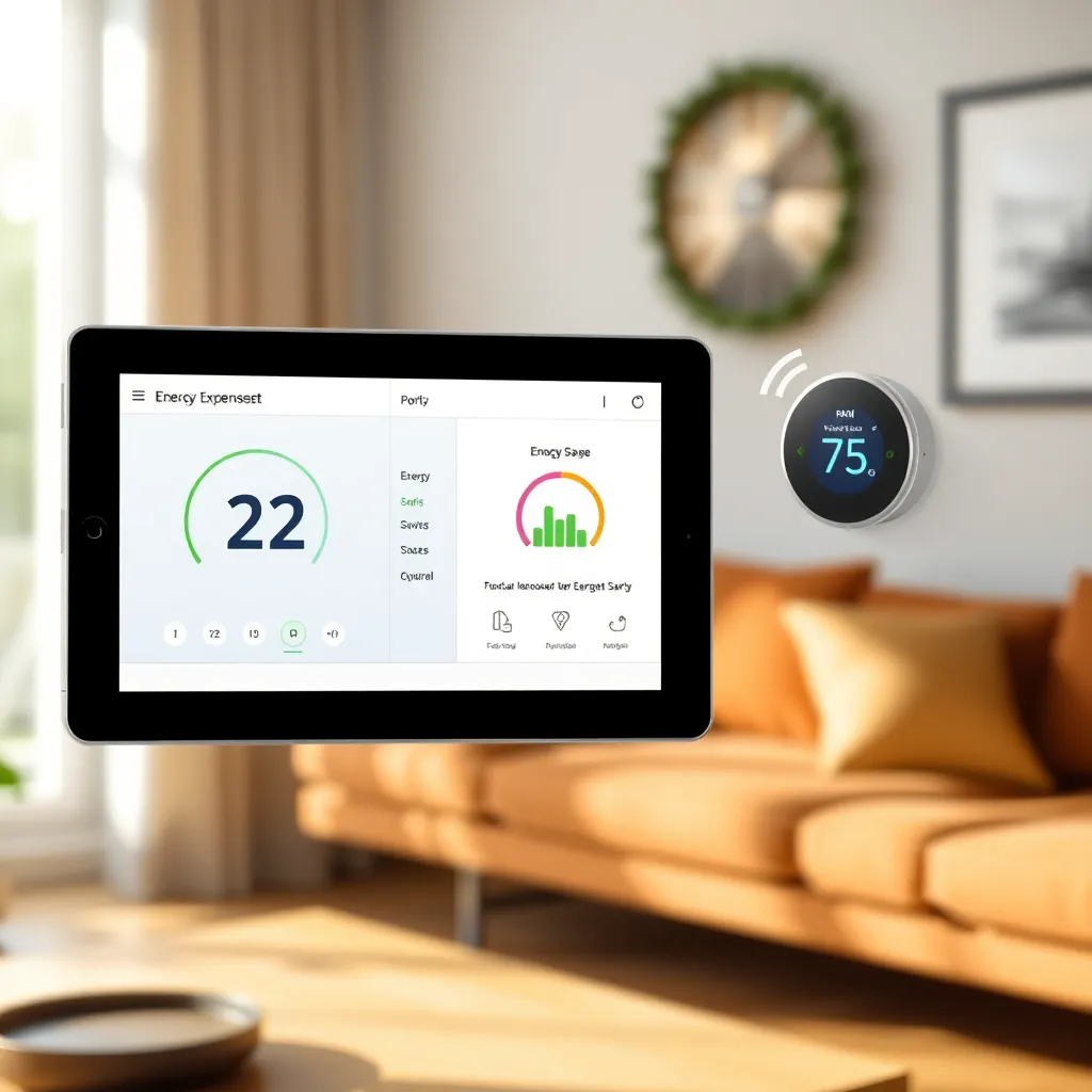 Thermostaat met energiebesparende instellingen en een tablet met energieverbruik app